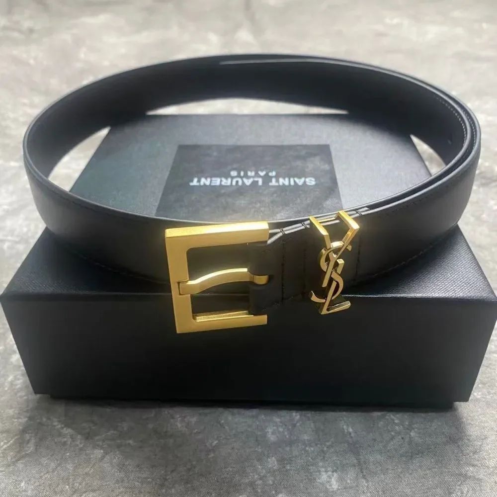 Saint Laurent Black Belt with Gold Buckle